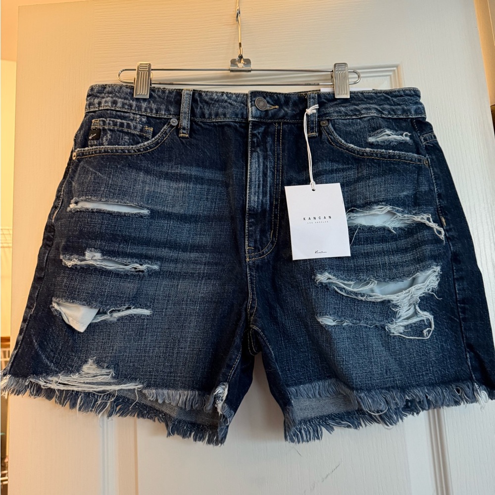 KanCan Distressed Jean Shorts - Dark Blue